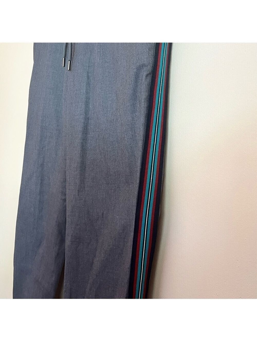 Topman Gray Side Stripe Drawstring Pants Men 30S Slim Tapered Jogger Athleisure - Picture 3 of 11